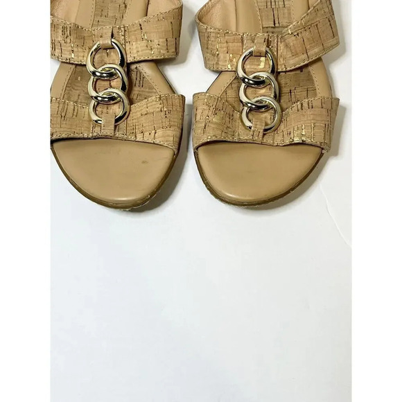 Sofft Slip On Sandals Womens 6.5 M Slide‎ Camel Brown Open Toe Gold Accents - Picture 2 of 6